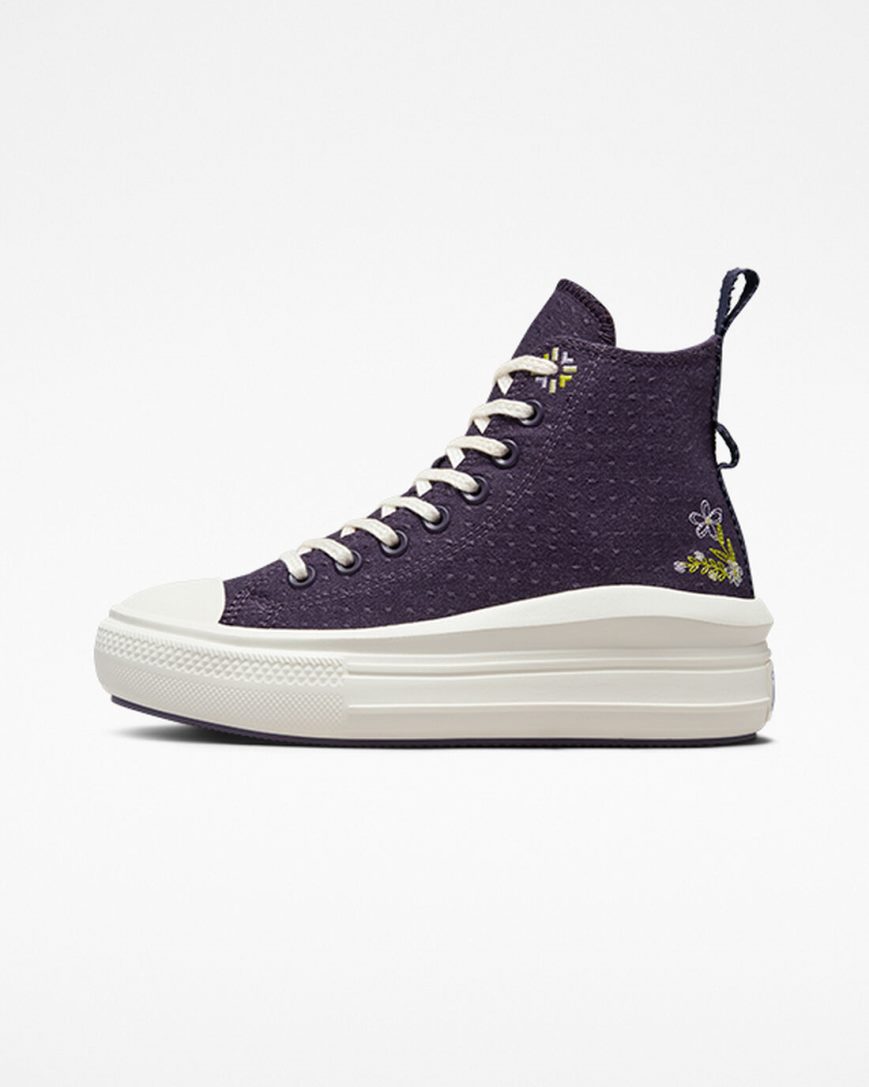 Pantofi Platforma Dama Converse Chuck Taylor All Star Move Autumn Embroidery Inalti Violet | RO VHFYP643